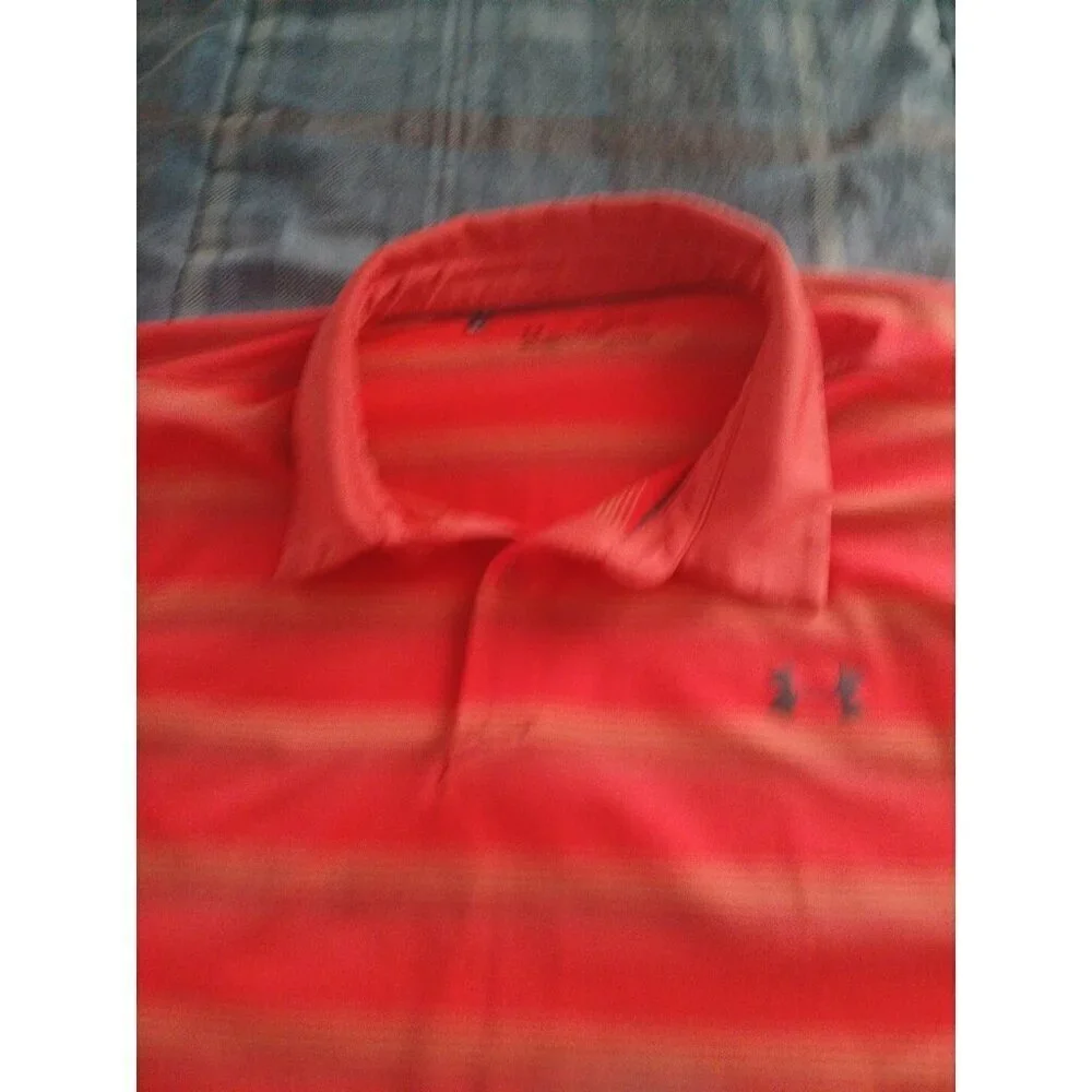 Under‎ Armour Mens Shirt Size XXL  Heat Gear Polo  Striped Polyester!!